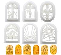 CRASPIRE 6 Shapes Boho Landscape Polymer Clay Cutters Basic Clay Cutter for Polymer Kit Vintage Sun Mountain View Earring Pattern Molds Jewelry Making DIY Crafts Bakery Cake Ear Studs