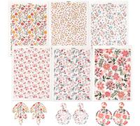 CRASPIRE 6 Style Flower Clay Transfer Paper for Polymer Clay Floral Transfer Sheets Boho Retro Water Transfer Sheets Jewelry Making Earrings DIY Polymer Glaze Pottery Enamel Tools Art Crafts