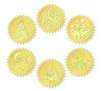 CRASPIRE 6 Styles Christmas Gold Foil Embossed Stickers Snowflake Bell Snowman Xmas Tree Santa Claus Elk 2 Inch Certificate Embossed Sealing Decal Round Label Self Adhesive Decal for Envelope Awards