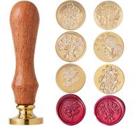 CRASPIRE 6 Styles Flower Brass Wax Seal Stamp Head 25mm Removable Brass Head Set with 1Pcs Wooden Sealing Stamp Handle for Wedding Birthday Party Envelopes Invitations Gift Packing Wrap Decoration