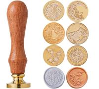 CRASPIRE 6 Styles Wax Seal Stamp Head Mixed Shapes 25mm Removable Brass Head Set with 1Pcs Wooden Sealing Stamp Handle for Wedding Birthday Envelopes Invitations Gift Packing Wrap Decoration