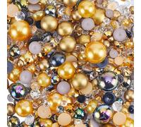CRASPIRE 60g Flatback Pearls and Rhinestones 4mm-9mm Mix Resin Rhinestones Half Round Pearls Black Gold for Crafts Tumblers Shoes Face Nail Art Bottle Decoration Photo Album Decorative