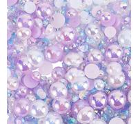 CRASPIRE 60g Flatback Pearls and Rhinestones 4mm-9mm Mix Resin Rhinestones Half Round Pearls Purple White for Crafts Tumblers Shoes Face Nail Art Bottle Decoration Photo Album Decorative