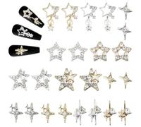 CRASPIRE 60Pcs/Box Glitter Star Nail Charms Rhinestone 12 Styles 3D Y2K Luxury Gold Silver Nail Gems Set Metal Alloy Flat Vintage Punk Studs Decor for Women Nail Art DIY Crafts Jewelry Christmas Decor