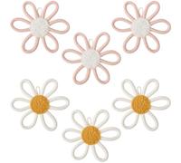 CRASPIRE 6Pcs 2 Colors Boho Nursery Flower Wall Decor Woven Daisy Dorm Art Cotton Macrame Boho Floral Sign Bohemian Hanging Plaque Decorations for Home Farmhouse Bathroom Housewarming Gifts