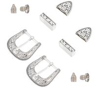 CRASPIRE 6Pcs 2 Sets Western Cowboy Belt Buckle Replacement 2x2.1x0.2In Alloy Floral Engraved Silver Antique Retro Removable Replace Leather Vintage Buckles for Men Women Single Prong Rodeo Gift