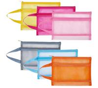 CRASPIRE 6Pcs 6 Colors Mesh Zipper Pouch Bags Colored Nylon A4 Breathable Double-Layer Portable Bag Document Organizer Clearly Visible Building Block Storage Pouch Handle for School Office Game Travel