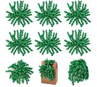 CRASPIRE 6Pcs 6" Green Grosgrain Curly Ribbon Bow Pre Tied Self-Adhesive Tab Gift Wrapping Burst Twist Tie for Presents Treat Bags Basket Birthday Wedding Christmas Hanukah Party Holiday Decorations