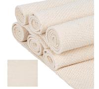 CRASPIRE 6Pcs Cotton Monk Cloth Punch Needle Fabric 10.2 x 10.2 Inch Beige Pre Cut Square Linen Needlework Weave Overlocking Primary Tufting Embroidery Rug Fabrics for DIY Craft Decorations Supplies