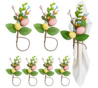 CRASPIRE 6Pcs Easter Eggs Napkin Rings Egg Napkin Ring Cloth Rattan Spring Holiday Pastel Round Green Leaves Table Settings Napkins Rings Holders for Easter Day Birthday Party Dinner Tables Decor