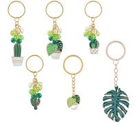 CRASPIRE 6Pcs Palm Leaf Key Chain Cactus Keychains Bulk 6 Styles Summer Tropical Green Plant Monstera Leaves Alloy Enamel Hanging Pendant Keychain for Keychain Purse Bag Party Favors DIY Decoration