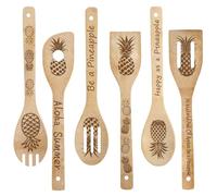 CRASPIRE 6Pcs Pineapple Wooden Spoons Utensils Set Fruit Tableware Dinnerware Bamboo Cooking Natural Wood Carve Burned Slotted Spatulas Flatware for Kitchen Decor Gifts Housewarming Wedding Birthday