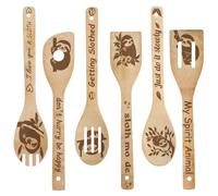 CRASPIRE 6Pcs Sloth Wooden Spoons My Spirpt Animal Words Cute Interesting Kitchen Tableware Dinnerware Nature Bamboo Cooking Carve Burned Slotted Spatulas for Birthday Housewarming