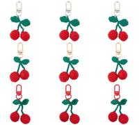 CRASPIRE 6Pcs Wool Knitted Cherry Key chains Cute Crochet Fruit Woven Yarn Lovely Plush Red Cherries Key rings Handmade Multipurpose Hanging Pendant for Bags Purse Car DIY Ornament Purse Charm
