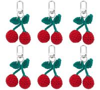 CRASPIRE 6Pcs Wool Knitted Cherry Keychains Cute Crochet Fruit Woven Yarn Lovely Plush Red Cherries Keyrings Creative Handmade Multipurpose Hanging Pendant for Bags Purse Car DIY Ornament Purse Charms