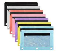 CRASPIRE 7 Colors Pencil Pouches Zippered for 3 Ring Binder with Smooth Zippers Dual-Pockets Mesh Window Pencil Case Cosmetic Bag Organizer for Storing Classroom Office Home Stationery Supplies