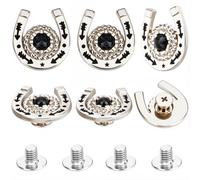 CRASPIRE 8 Sets/Box Horseshoe Screw Back Buttons Conchos Black Western Cowboy Style Decorative Leather Buckles 19mm Turquoise Gemstone Metal Vintage Retro Castings Rivets Studs for DIY Craft Fabrics