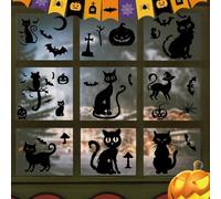 CRASPIRE 8 Sheet Halloween Black Cat Window Decals Decor Self-adhesive PVC Waterproof Spooky Haunted Bats Spider Web Window Stickers Peel and Stick Wall Sticker for DIY Art Home Living Room Party