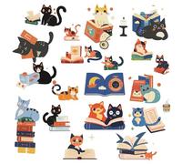 CRASPIRE 8 Sheets 8 Styles Boho Book Window Clings Black Cats Window Stickers Self Adhesive PVC Waterproof Removable Window Decor Glass Decals to Prevent Birds Strikes for Sliding Doors Home Decor