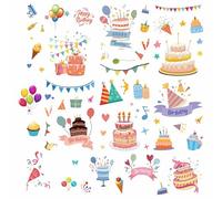 CRASPIRE 8 Sheets Birthday Wall Stickers Window Decals Happy Birthday Cake Balloon Banner PVC Waterproof Vinyl Self Adhesive Translucence Clings Peel and Stick for DIY Party Glass Doors Bedroom Decor