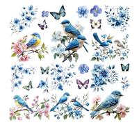 CRASPIRE 8 Sheets Blue Bird Window Stickers Self Adhesive Butterfly Flowers Spring Wall Decals Peel and Stick Clings PVC Waterproof Wall Decor for Bedroom Home Classroom Restaurant Kitchen Glass Bath
