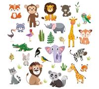 CRASPIRE 8 Sheets Cute Cartoon Animal Wall Sticker Lion Elephant Window Decals Self Adhesive PVC Waterproof Window Cling Peel Stick Wall Decor for Bedroom Living Room Stairway Nursery Home Decoration