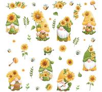 CRASPIRE 8 Sheets Dwarf Wall Stickers Gnome Stickers Sunflower Plant Bee Window Stickers PVC Waterproof Self Adhesive Wall Decals Removable for Window Decor Clings Stairway Housewarming Gift