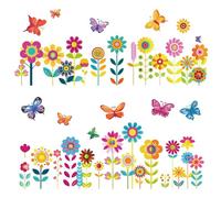 CRASPIRE 8 Sheets Flower Butterfly Window Clings Spring Colorful Floral Wall Stickers Decoration Large Plastic Self Adhesive Vinyl PVC Waterproof Decals Peel and Stick for Bedroom Nursery Dorm Decor