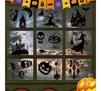 CRASPIRE 8 Sheets Halloween Window Stickers Pumpkins Bats Skul Witches Window Clings Peel and Stick PVC Waterproof Self Adhesive Wall Decals Stickers for Home Showcase Party Decoration Supplies