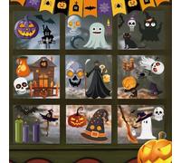 CRASPIRE 8 Sheets Halloween Window Stickers Pumpkins Witches Skull Window Clings Peel and Stick PVC Waterproof Self Adhesive Wall Decals Stickers for Home Living Room Showcase Party Decoration