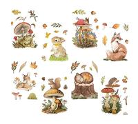 CRASPIRE 8 Sheets Mushroom Window Stickers Animal Rabbit Fox Deer Window Clings Self-Adhesive Wall Decor Decals for Bedroom Living Room Window Stairway Showcase Home Decorations