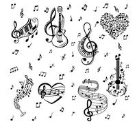 CRASPIRE 8 Sheets Musical Note Wall Stickers PVC Waterproof Self Adhesive Decals Piano Guitar Heart Rectangle Removable for Window Stairway Home Decoration Bedroom Bathroom TV Wall Art