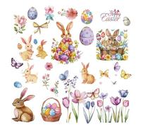 CRASPIRE 8 Sheets Rabbit Window Sticker Easter Bunny Egg Basket Flower Wall Clings Peel and Stick Paster Waterproof Large Decal for Home Stairway Restaurant Kitchen Showcase Glass Doors PVC Decor