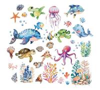 CRASPIRE 8 Sheets Sea Animal Window Sticker Turtle Dolphin Ocean Summer Wall Clings Peel and Stick Paster Waterproof Large Decal for Home Stairway Restaurant Kitchen Showcase Glass Doors PVC Decor
