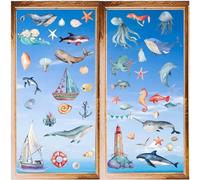 CRASPIRE 8 Sheets Sea Ocean Window Decals Stickers Whale Dolphin Sailboat Starfish Lighthouse Wall Clings Peel and Stick Vinyl PVC Waterproof Adhesive Decor for Bedroom Nursery Living Room Bath Dorm