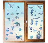CRASPIRE 8 Sheets Sea Ocean Window Stickers Decals Turtle Whale Seahorse Jellyfish Self-adhesive Peel and Stick Wall Clings PVC Waterproof for Home Bathroom Bedroom Glass Car Living Room