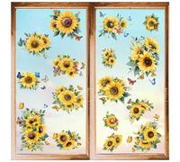 CRASPIRE 8 Sheets Sunflower Green Leaves Window Stickers Self Adhesive Colorful Butterfly Spring Clings Wall Decals Peel and Stick Vinyl PVC Waterproof Decor for Bedroom Nursery Living Room Bath Dorm