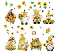 CRASPIRE 8 Sheets Sunflower Wall Decals Self Adhesive Stickers Flower Bee Gnome Spring Window Peel and Stick PVC Waterproof Clings Stickers for Bedroom Living Room Store Showcase Decorations