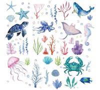 CRASPIRE 8 Sheets Turtle Wall Stickers Octopus Seahorse Jellyfish Starfish Sea Fish Marine Summer Self Adhesive Window Decals Peel and Stick Clings Vinyl PVC Waterproof for Bedroom Living Room Bath