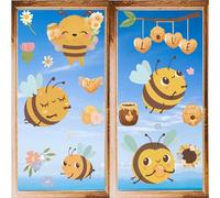 CRASPIRE 8 Styles Bee Window Decals Cartoon Honeybee Flowers Wall Stickers Clings Peel and Stick PVC Waterproof Self Adhesive Decor for Bedroom Nursery Living Room Kitchen Store Dorm