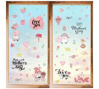 CRASPIRE 8 Styles Heart Wall Stickers Pink Gnome Flower Mother's Day Window Stickers Valentine's Day Decals PVC Waterproof Self Adhesive Cling Peel and Stick for Home Decoration Living Room Showcase
