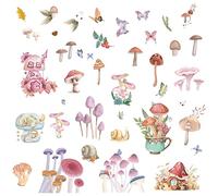 CRASPIRE 8 Styles Mushroom Butterfly Wall Stickers Decals Fairy Tale PVC Window Waterproof Self Adhesive Vinyl Cling Peel and Stick for Dorm Bedroom Living Room Store Nursery Wall Decorations Party