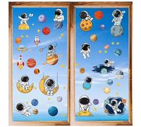 CRASPIRE 8 Styles Planet Window Stickers Spaceman Moon Wall Clings Peel and Stick PVC Waterproof Self Adhesive Decals Decor for Fridge Bedroom Living Room Kitchen Store Showcase Dorm Classroom