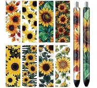 CRASPIRE 80Pcs 8 Styles Bulk Sunflower Pen Wrap Decal Waterproof Sticker Leaf Yellow Flower Floral Self Adhesive Coated Paper HD Print for Personalized DIY Pencil Ballpoint Pen Blank Bookmarks Gift