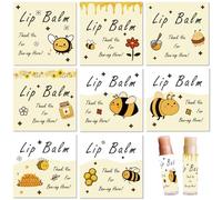 CRASPIRE 80Pcs 8 Styles Lip Balm Container Labels Lip Gloss Sticker Paper Self Adhesive Waterproof Square Yellow Animal Bees Pattern Label Stickers for DIY Cosmetic Lipsticks Wrapping Decorations