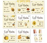 CRASPIRE 80Pcs 8 Styles Lip Balm Label Lip Gloss Stickers Paper Self Adhesive Waterproof Square Yellow Animal Bees Pattern Homemade Lipsticks Sticker Labels for DIY Craft Cosmetic Container Wrapping