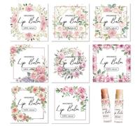 CRASPIRE 80Pcs 8 Styles Lip Balm Sticker Flower Self-Adhesive Homemade Lip Balm Labels Rose Vintage Square DIY Label Stickers for Cosmetics Lipsticks Containers Christmas Birthday Gift