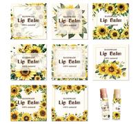 CRASPIRE 80Pcs 8 Styles Lip Balm Sticker Self-Adhesive Homemade Lip Balm Labels Waterproof Sunflower Green Leaves Pattern Square Label Stickers for Lip Balm Containers Cosmetics Lipsticks (5cm/2inch)