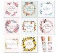 CRASPIRE 80Pcs 8 Styles Lip Balm Sticker Wreath Flower Plant Rose Sunflower Self-Adhesive Homemade Lip Balm Labels Vintage Square DIY Label Stickers for Lip Balm Containers Cosmetics Lipsticks
