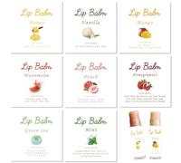 CRASPIRE 80Pcs 8 Styles Lip Balm Stickers Labels Coated Paper Paster Honey Fruit Square lipsticks Tubes Homemade Natural Self-adhesive Decal Logo for Containers Cosmetics Lipsticks